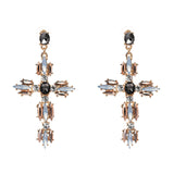 Over-sized Jeweled Cross Drop Earrings