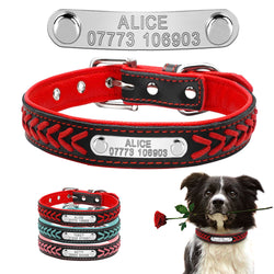 Personalized Embroidered Leather Dog Collar With Custom Name Tags!